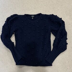 Aqua cashmere Navy Pom-Pom Crew Neck Sweater medium